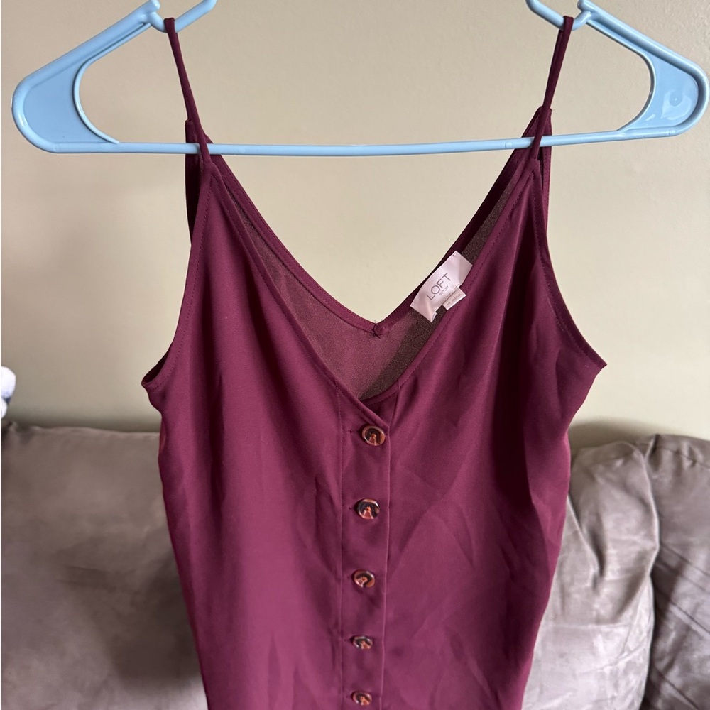 LOFT Burgundy Camisole with Button Detail